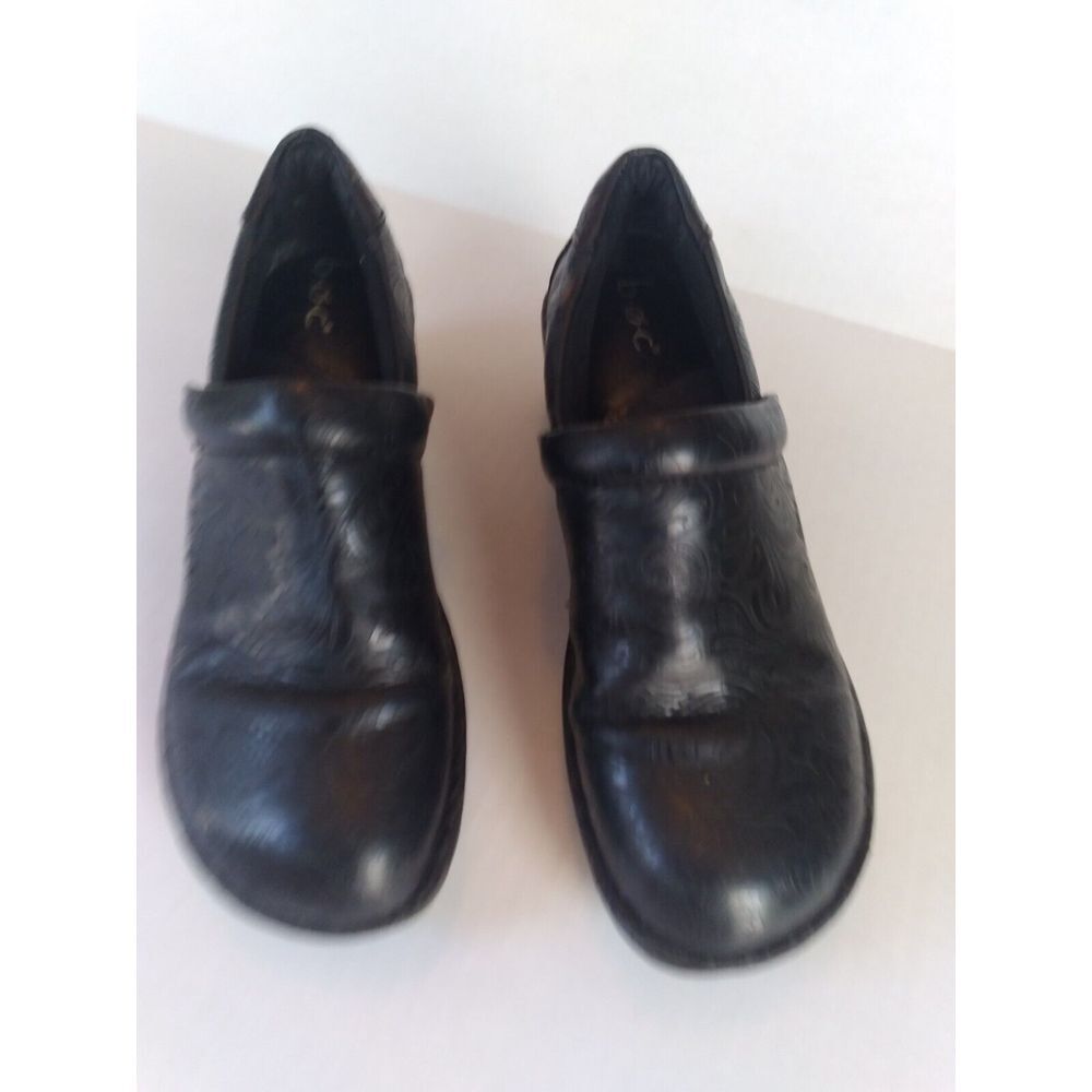 BOC Black Leather Clogs Embossed Slip On Comfort Shoes Size 8‎
